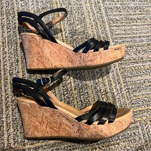 Ugg Black Strappy Cork Wedge Sandals Size 7